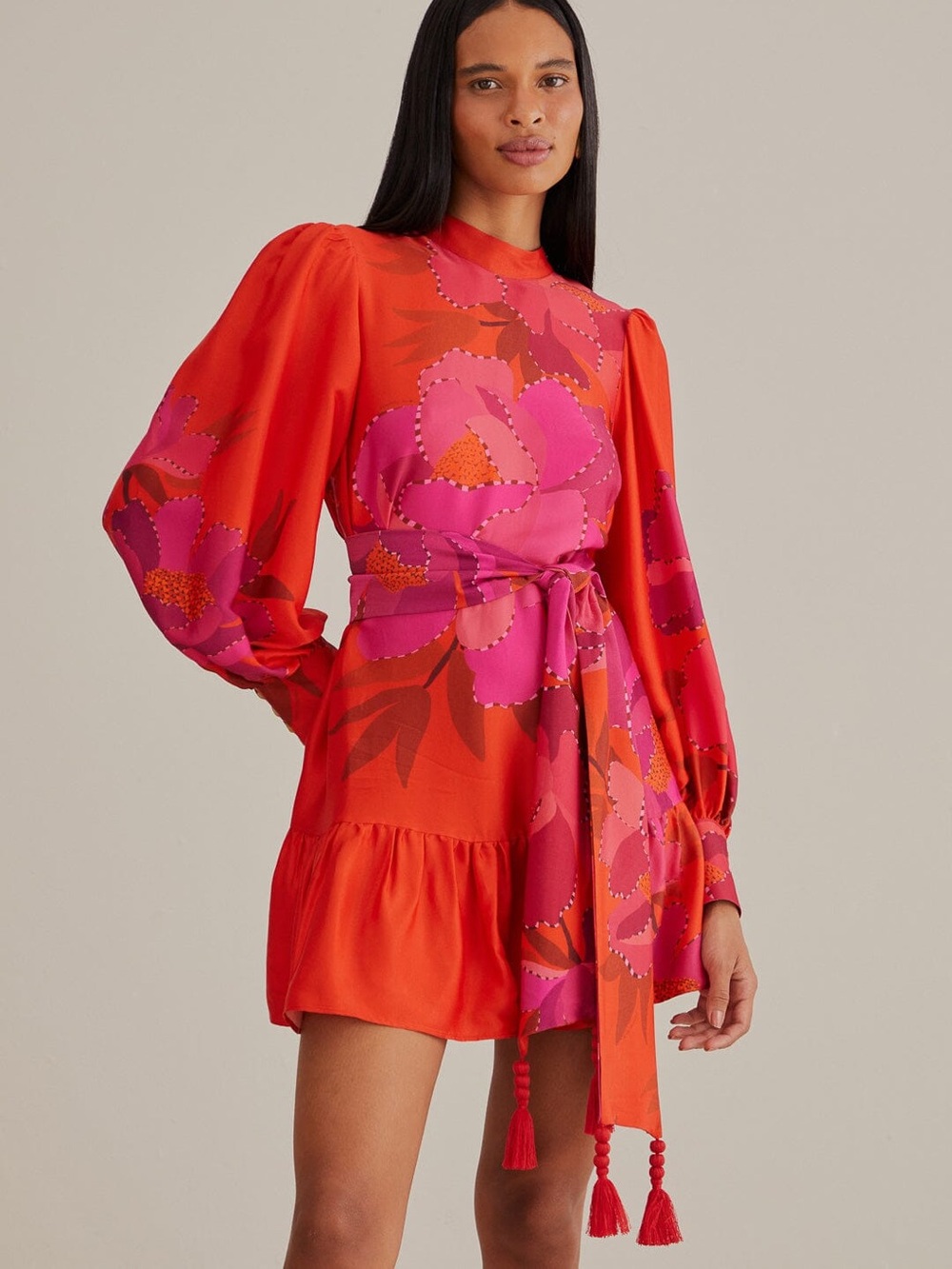 FARM Rio Red Mini Dress with Pink Floral Print